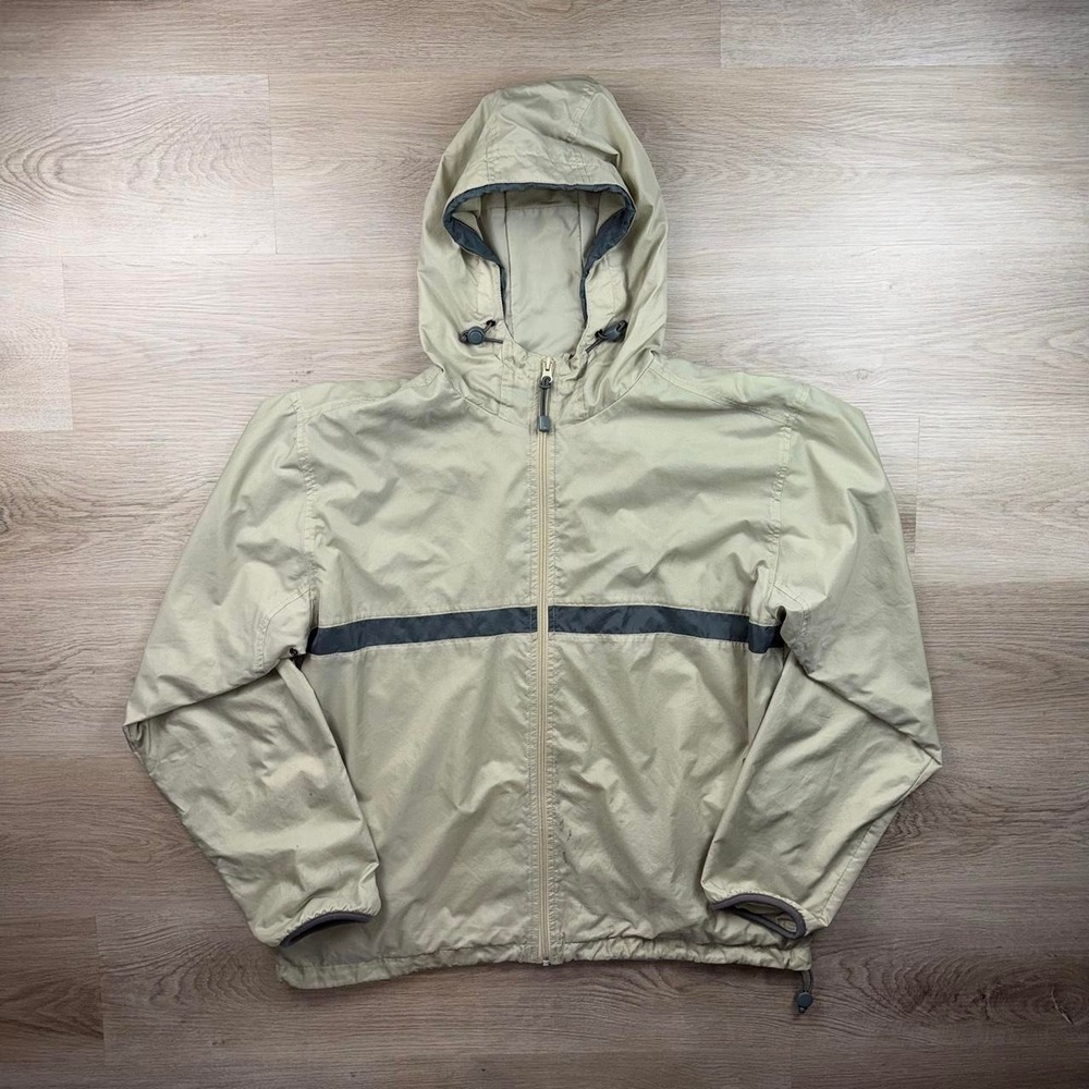 Eddie Bauer Outdoor Outfitter Full Zip Hooded Windbreaker Jacket Tan Size L
